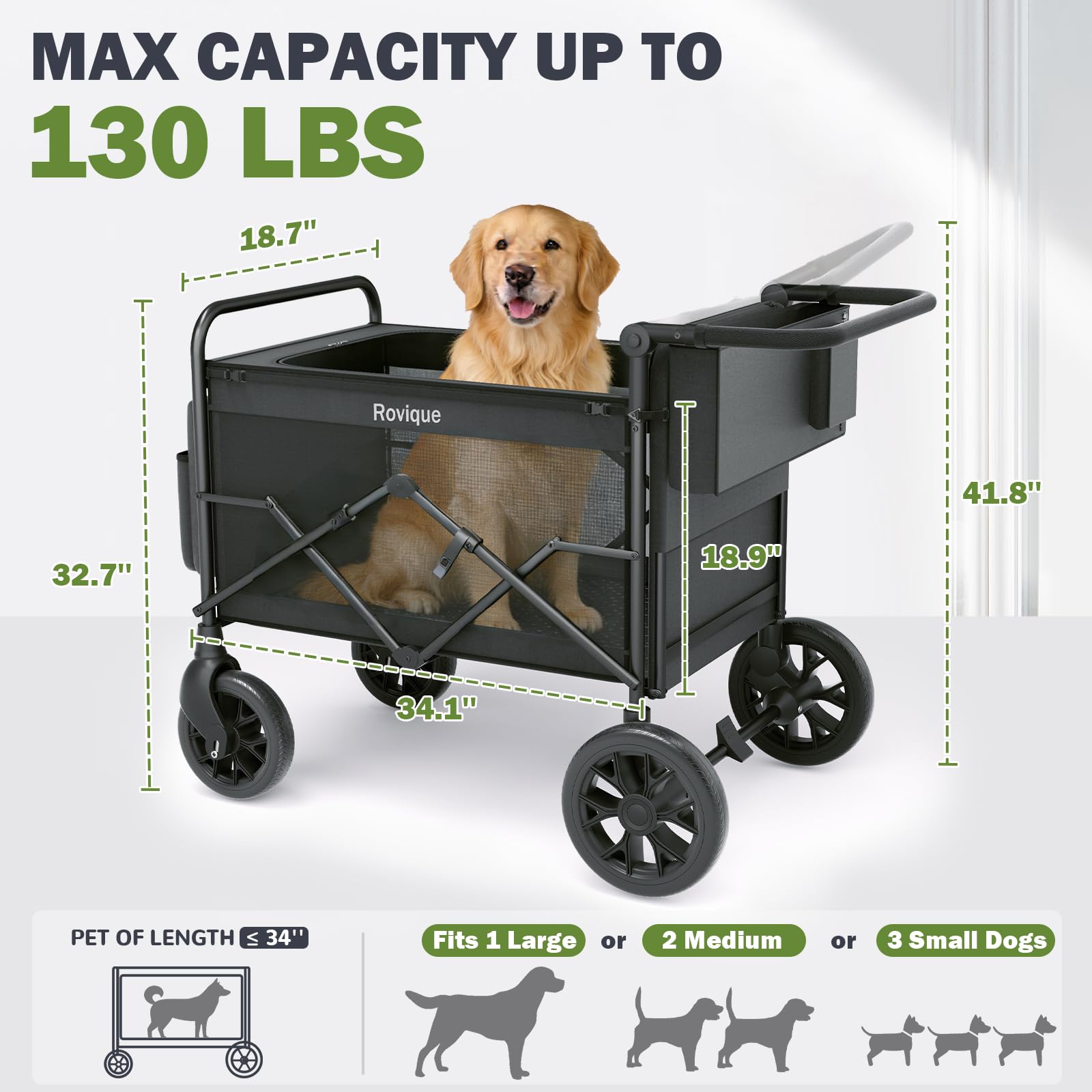 ROVIQUE Foldable Pet Wagon for Large Dogs