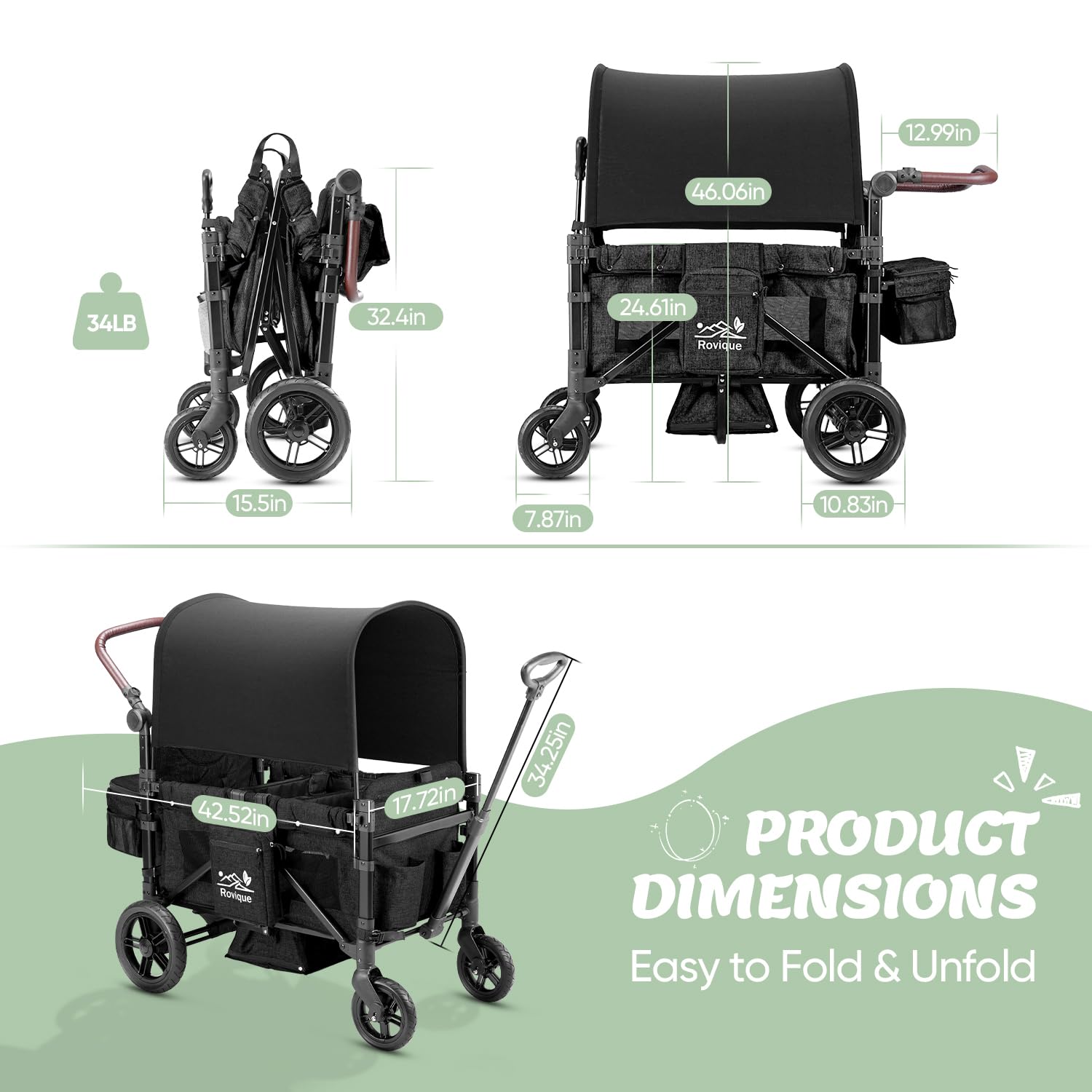 ROVIQUE Premium Wagon Stroller for 2 Kids