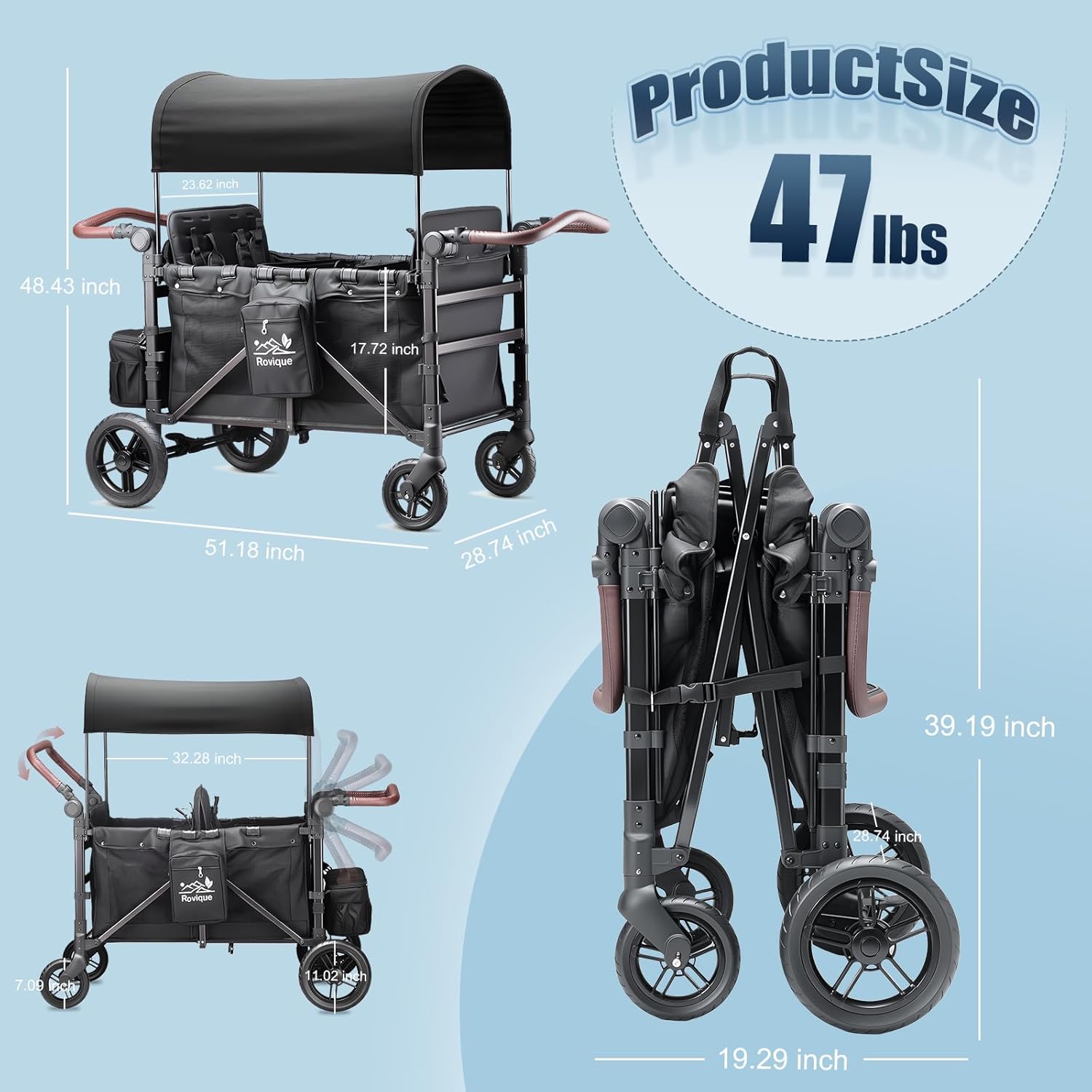 ROVIQUE Convertible Wagon Stroller for 4 Kids
